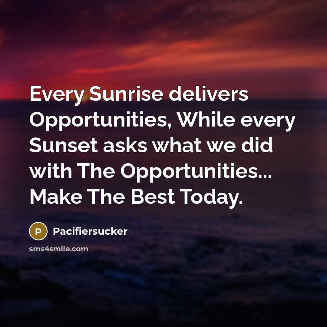“Every Sunrise delivers Opportunities, While every Sunset asks what we…” quote by Pacifiersucker