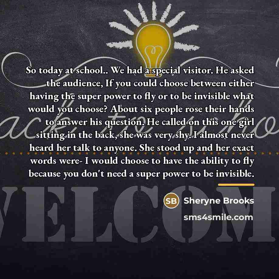 “So today at school.. We had a special visitor. He…” quote by Sheryne Brooks