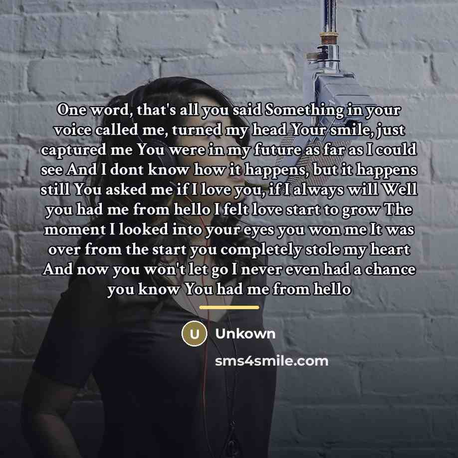 “One word, that's all you said Something in your voice…” quote by Unkown