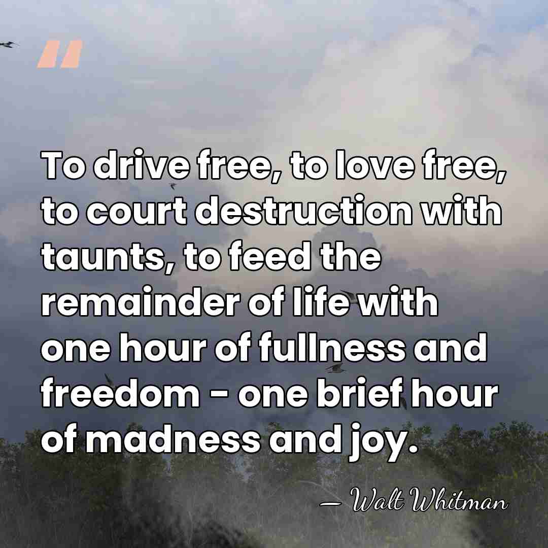 To drive free, to love free, to court destruction with taunts, to&hellip; - Walt Whitman