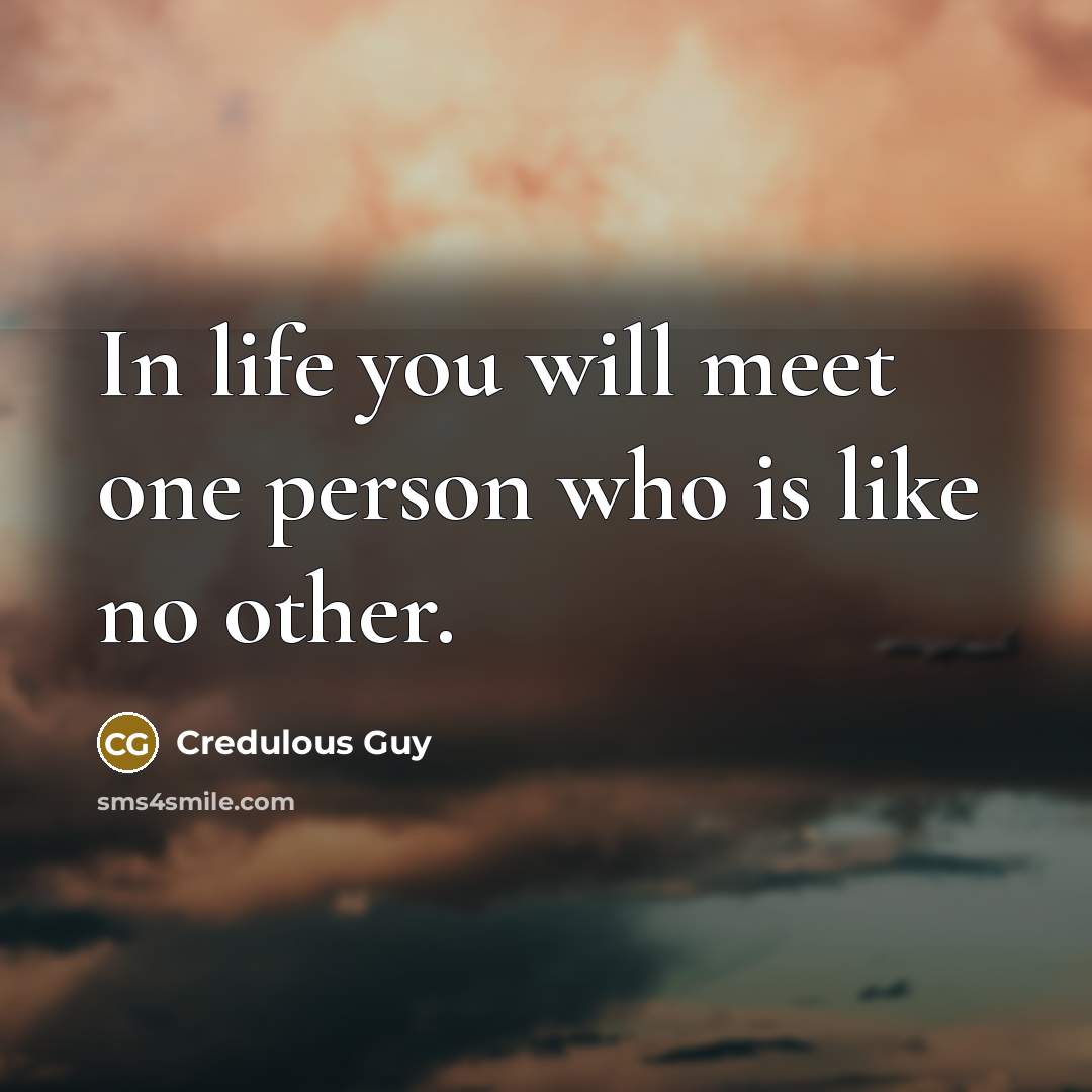 “In life you will meet one person who is like…” quote by Credulous Guy