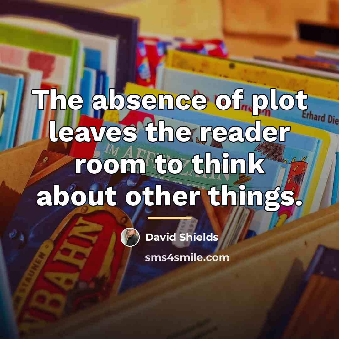 “The absence of plot leaves the reader room to think…” quote by David Shields