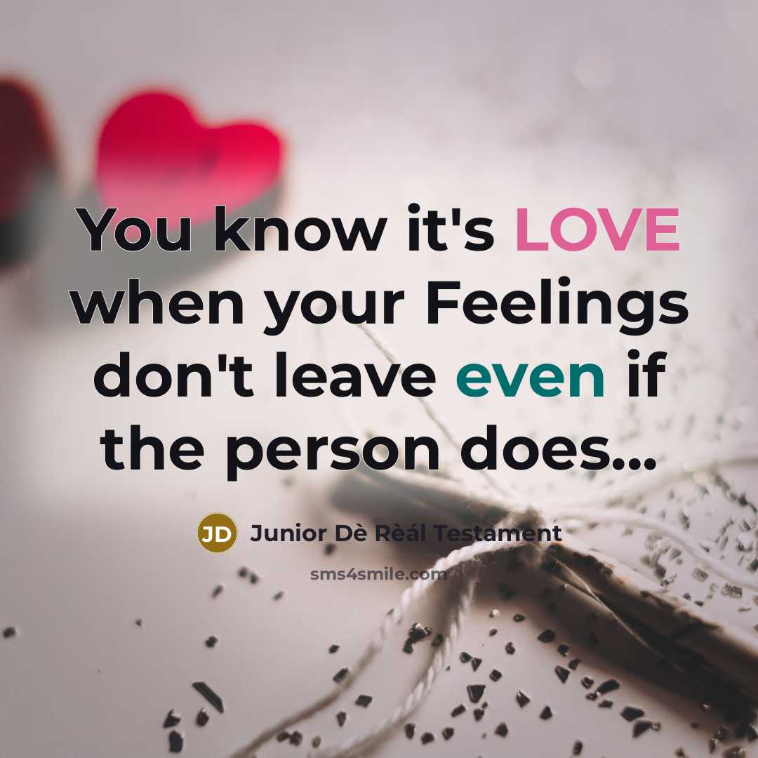 “You know it's LOVE when your Feelings don't leave even if the person does...” quote by Junior Dè Rèál Testament