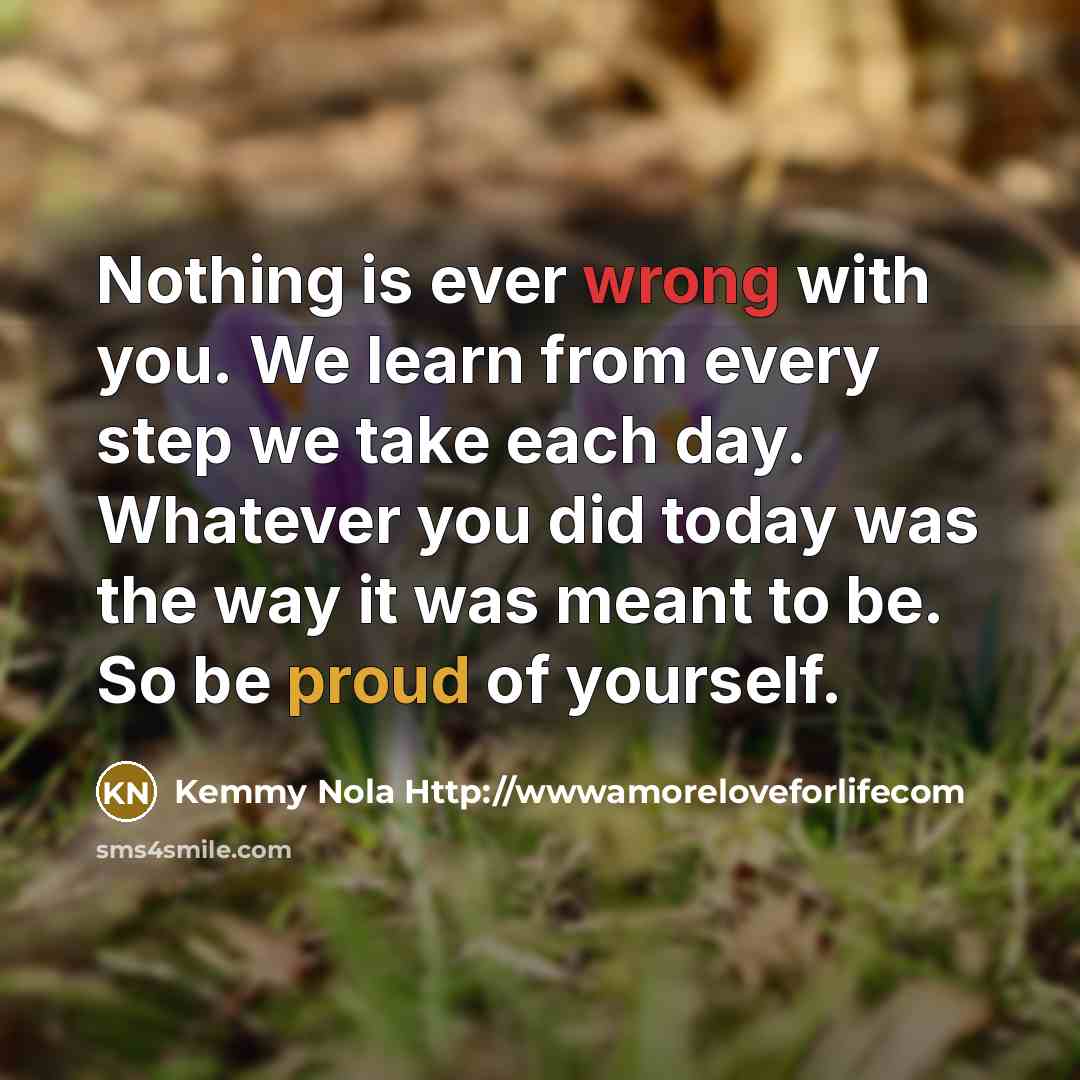 “Nothing is ever wrong with you. We learn from every…” quote by Kemmy Nola Http://wwwamoreloveforlifecom