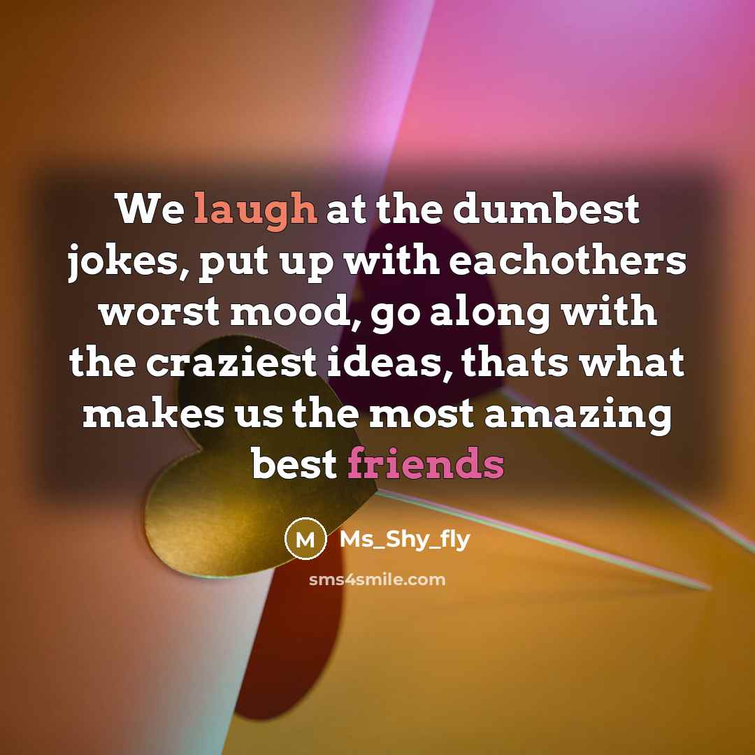 “We laugh at the dumbest jokes, put up with eachothers…” quote by Ms_Shy_fly
