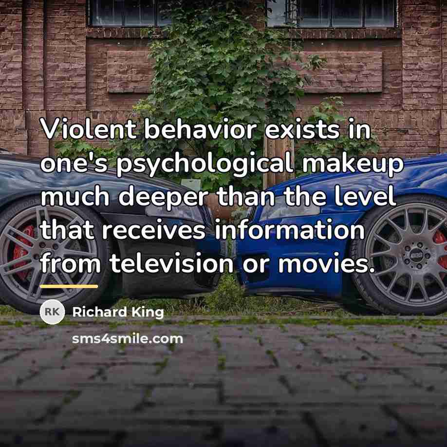 “Violent behavior exists in one's psychological makeup much deeper than…” quote by Richard King