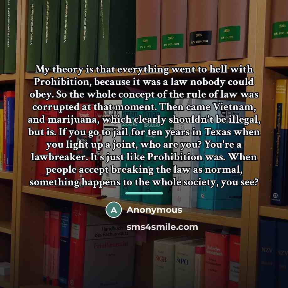 “My theory is that everything went to hell with Prohibition,…” quote by Anonymous