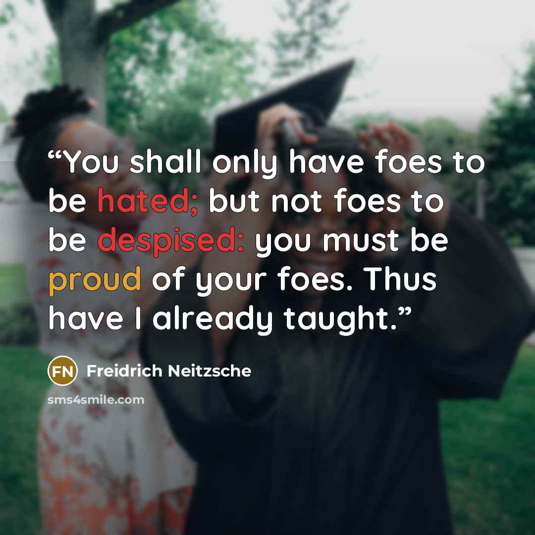 “You shall only have foes to be hated; but not foes to be despised: you must be proud of your foes. Thus have I already taught.” quote by Freidrich Neitzsche