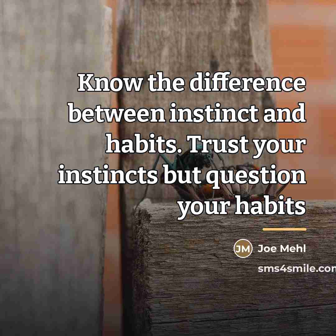 “Know the difference between instinct and habits. Trust your instincts…” quote by Joe Mehl