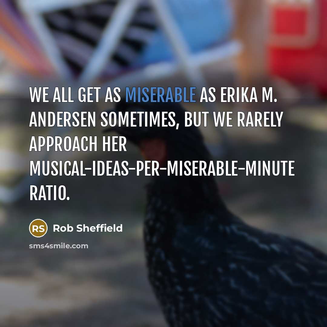 “We all get as miserable as Erika M. Andersen sometimes,…” quote by Rob Sheffield