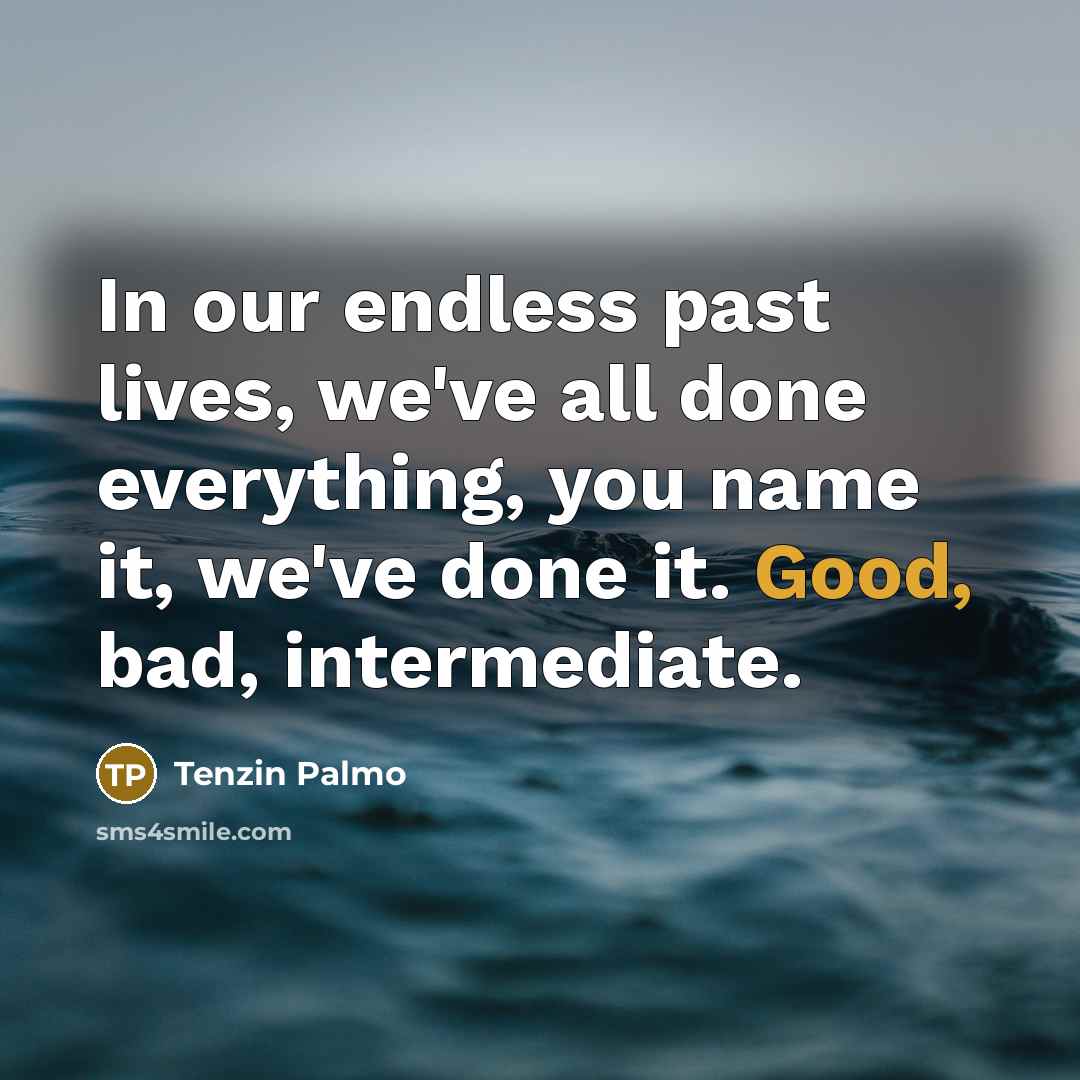 “In our endless past lives, we've all done everything, you…” quote by Tenzin Palmo