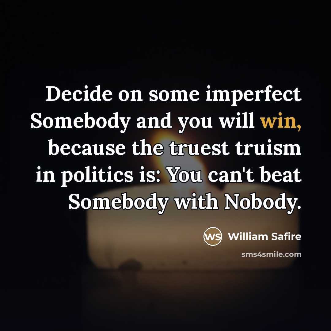 “Decide on some imperfect Somebody and you will win, because…” quote by William Safire