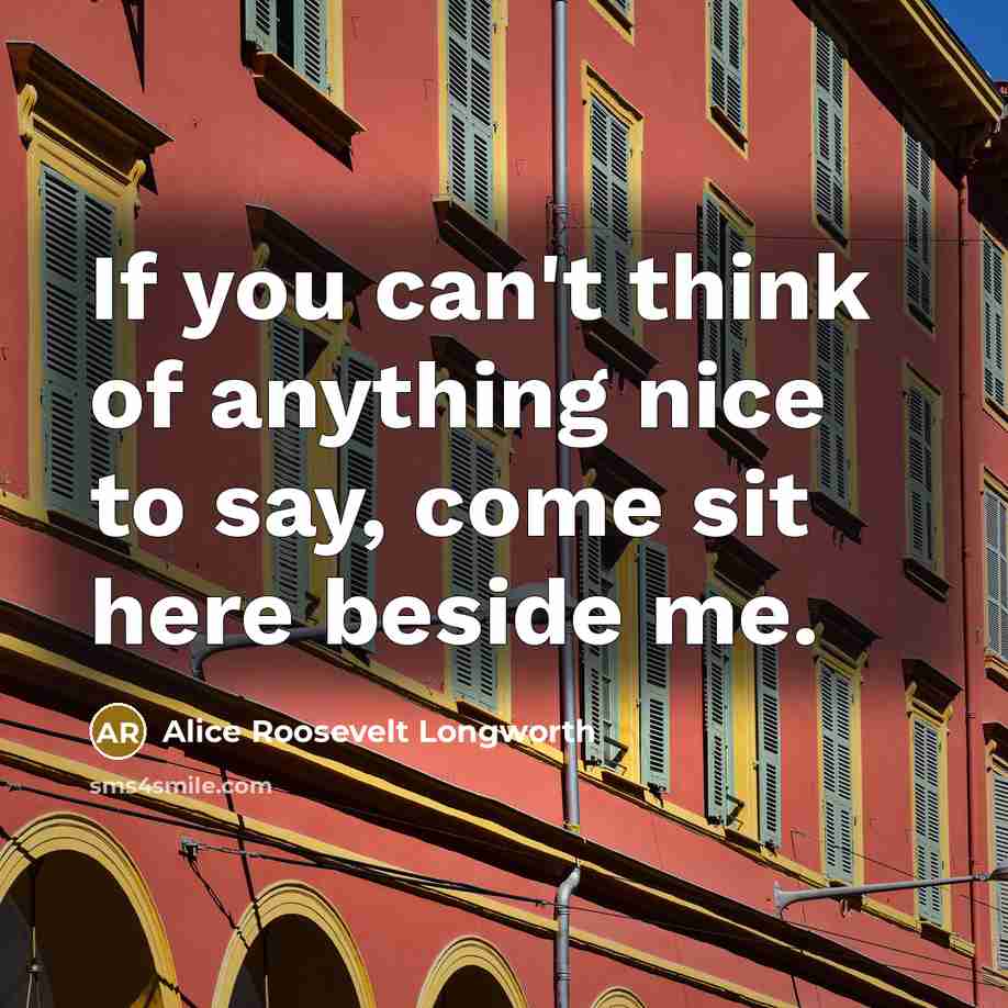 “If you can't think of anything nice to say, come sit here beside me.” quote by Alice Roosevelt Longworth