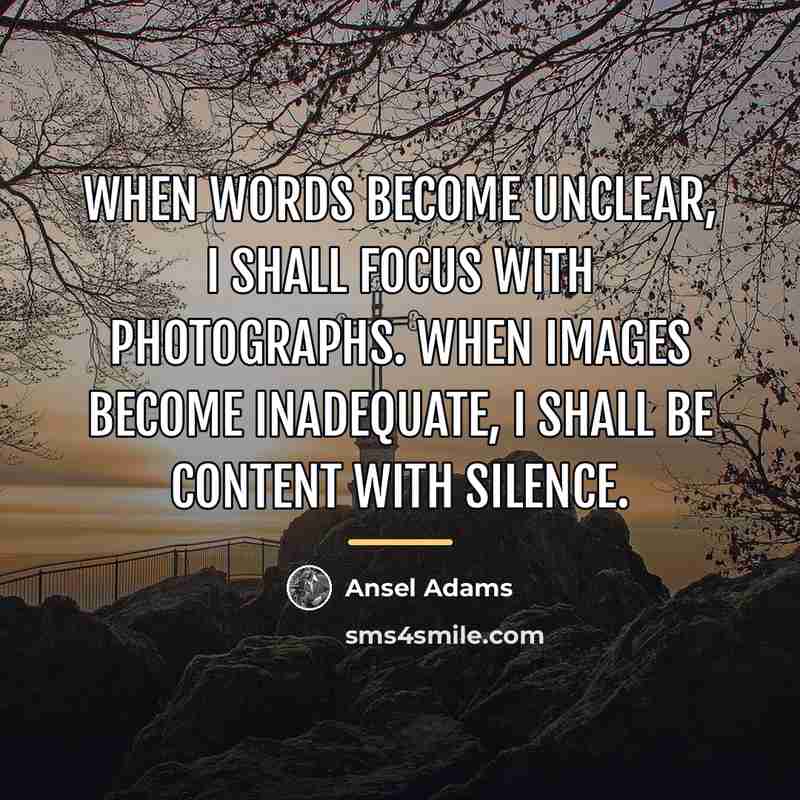 “When words become unclear, I shall focus with photographs. When…” quote by Ansel Adams