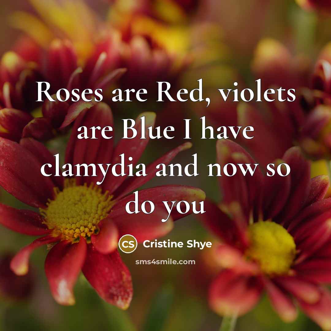 “Roses are Red, violets are Blue I have clamydia and…” quote by Cristine Shye