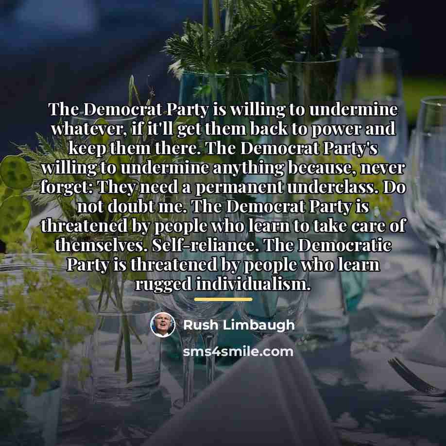 “The Democrat Party is willing to undermine whatever, if it'll…” quote by Rush Limbaugh