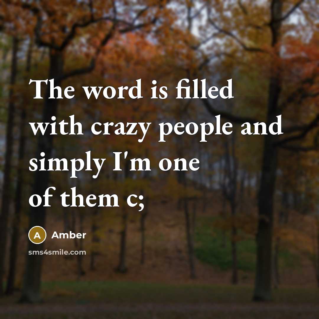 “The word is filled with crazy people and simply I'm one of them c;” quote by Amber