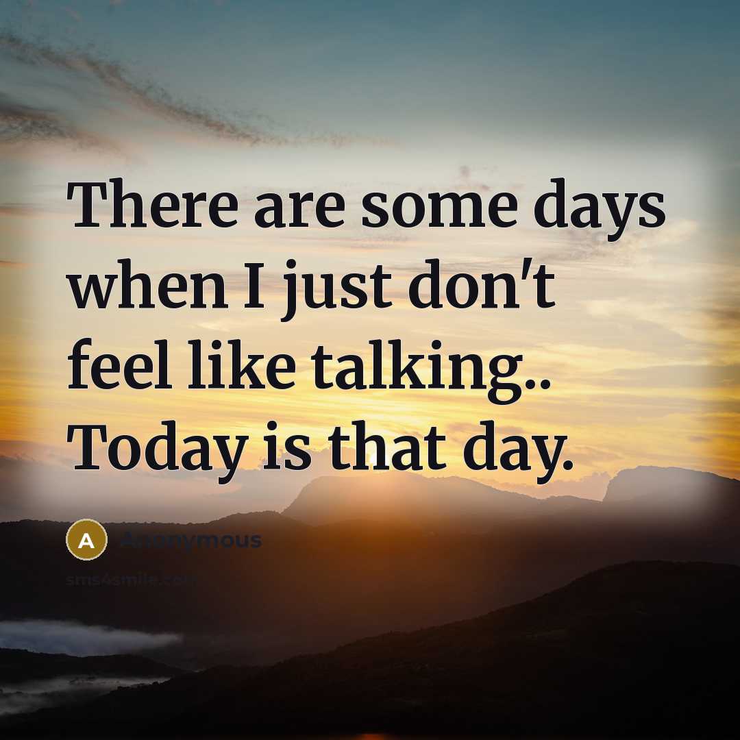 “There are some days when I just don't feel like talking.. Today is that day.” quote by Anonymous