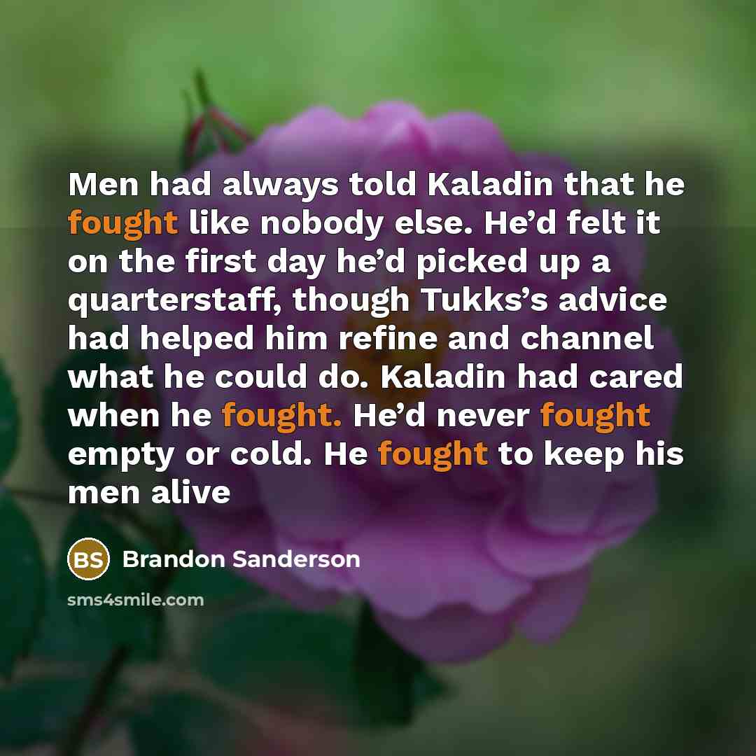 “Men had always told Kaladin that he fought like nobody…” quote by Brandon Sanderson