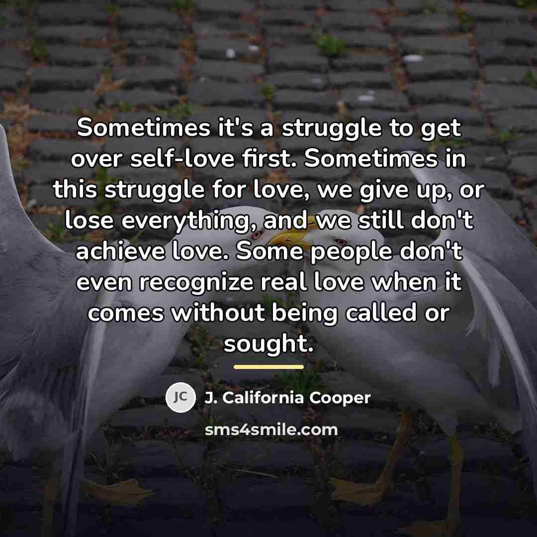 “Sometimes it's a struggle to get over self-love first. Sometimes…” quote by J. California Cooper
