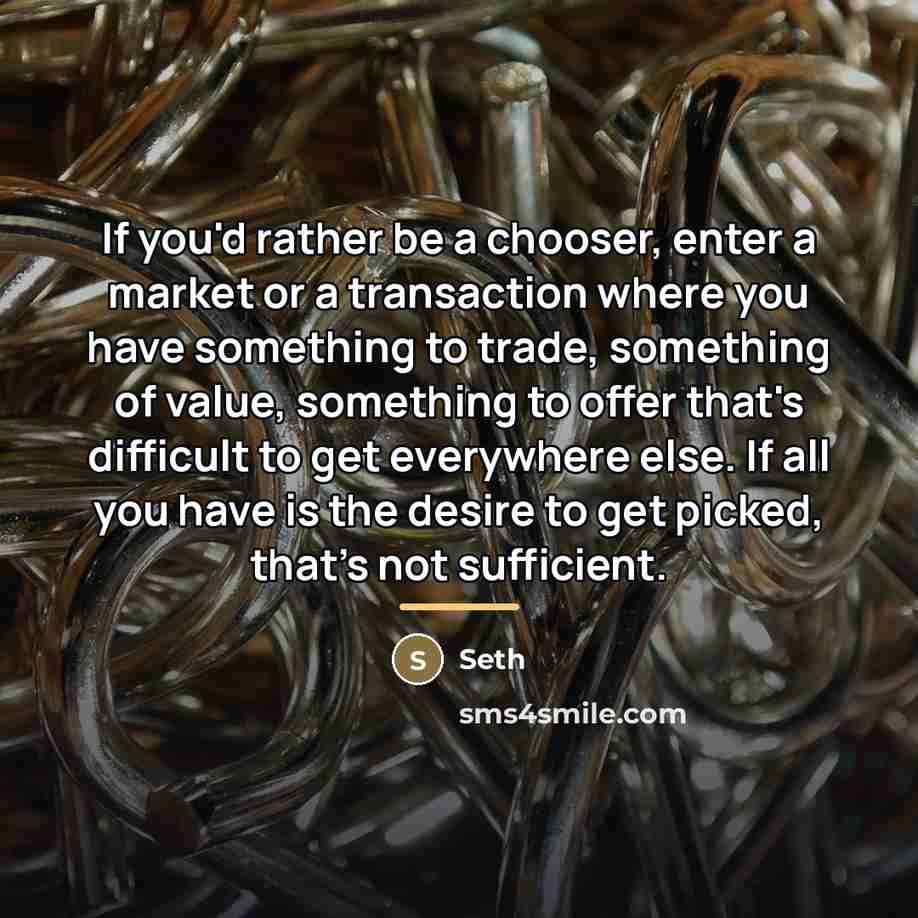 “If you'd rather be a chooser, enter a market or…” quote by Seth
