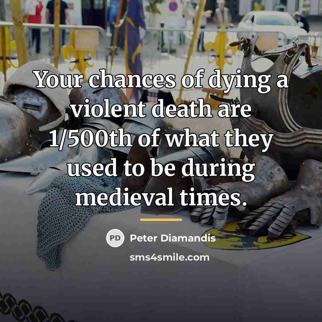 “Your chances of dying a violent death are 1/500th of…” quote by Peter Diamandis