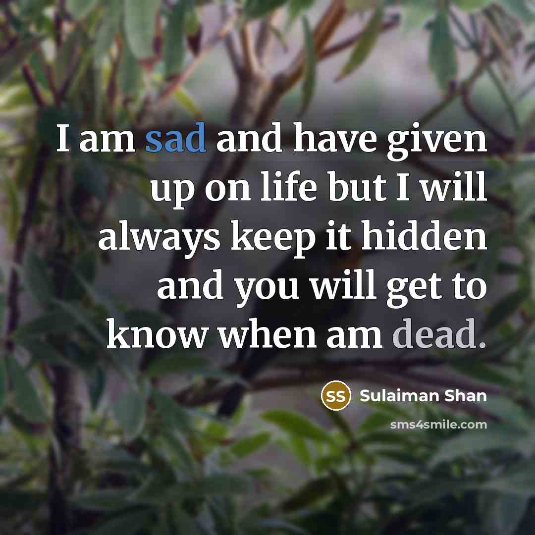 “I am sad and have given up on life but I will always keep it hidden and you will get to know when am dead.” quote by Sulaiman Shan