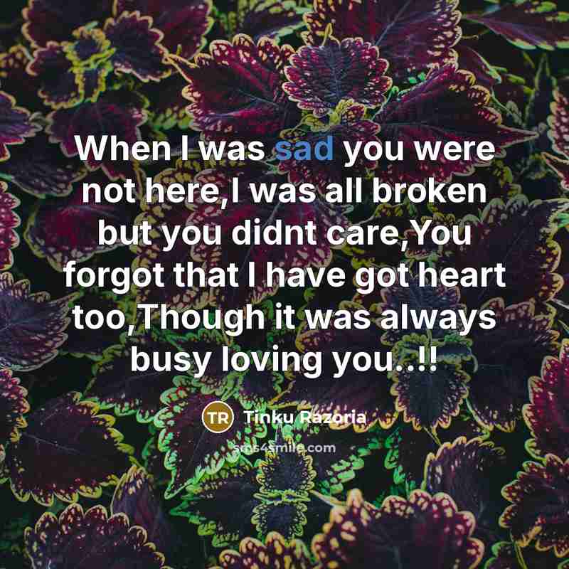 “When I was sad you were not here,I was all…” quote by Tinku Razoria