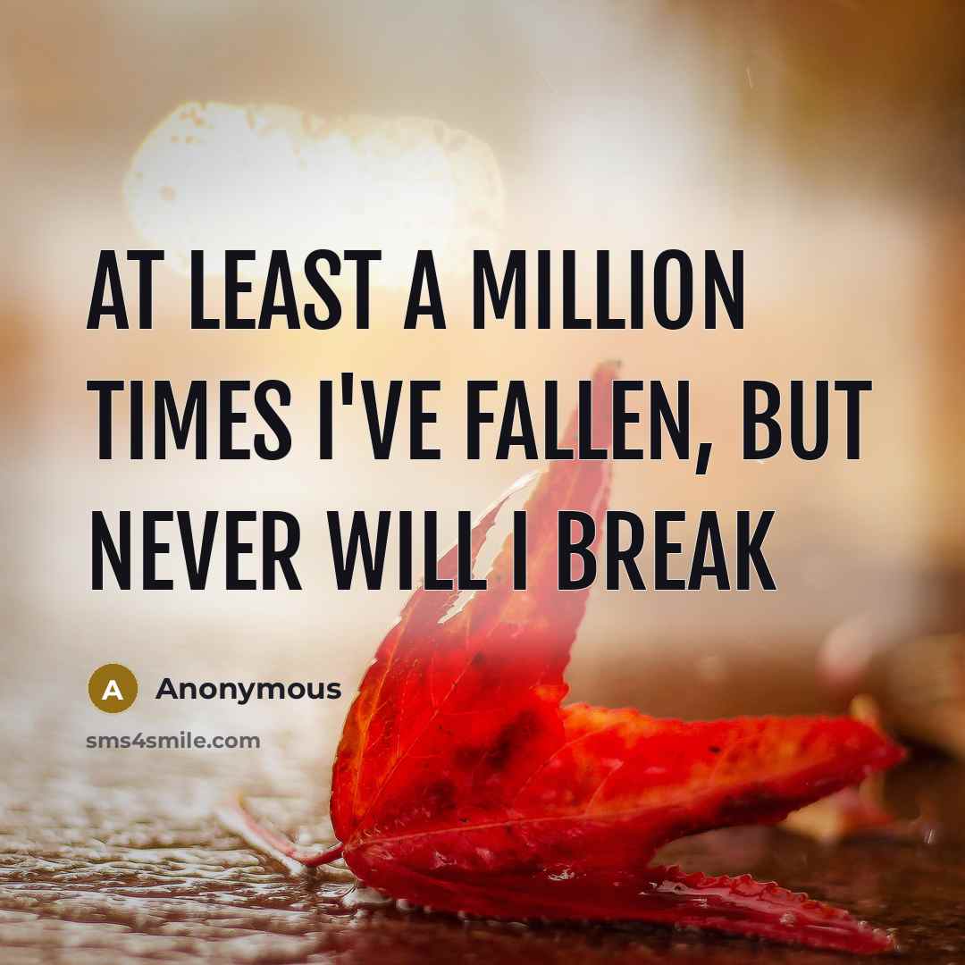“At least a million times I've fallen, but never will I break” quote by Anonymous