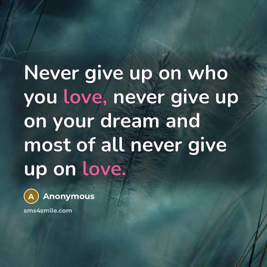 “Never give up on who you love, never give up…” quote by Anonymous