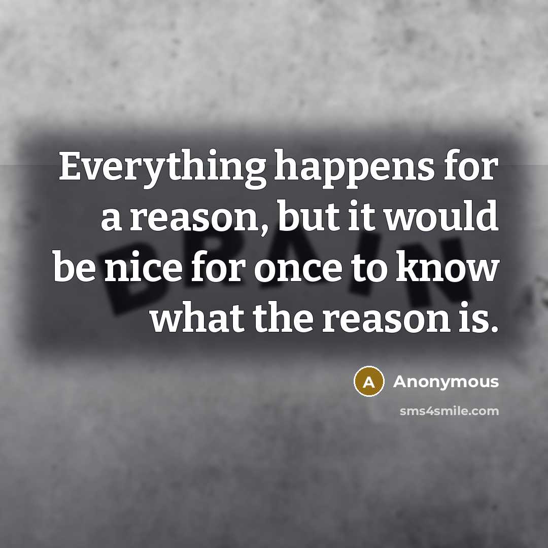 “Everything happens for a reason, but it would be nice for once to know what the reason is.” quote by Anonymous