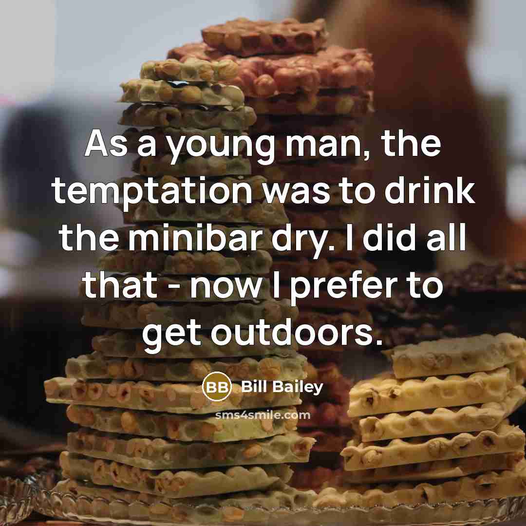 “As a young man, the temptation was to drink the minibar dry. I did all that - now I prefer to get outdoors.” quote by Bill Bailey