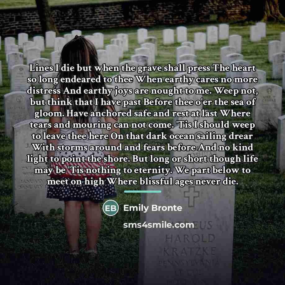 “Lines I die but when the grave shall press The…” quote by Emily Bronte