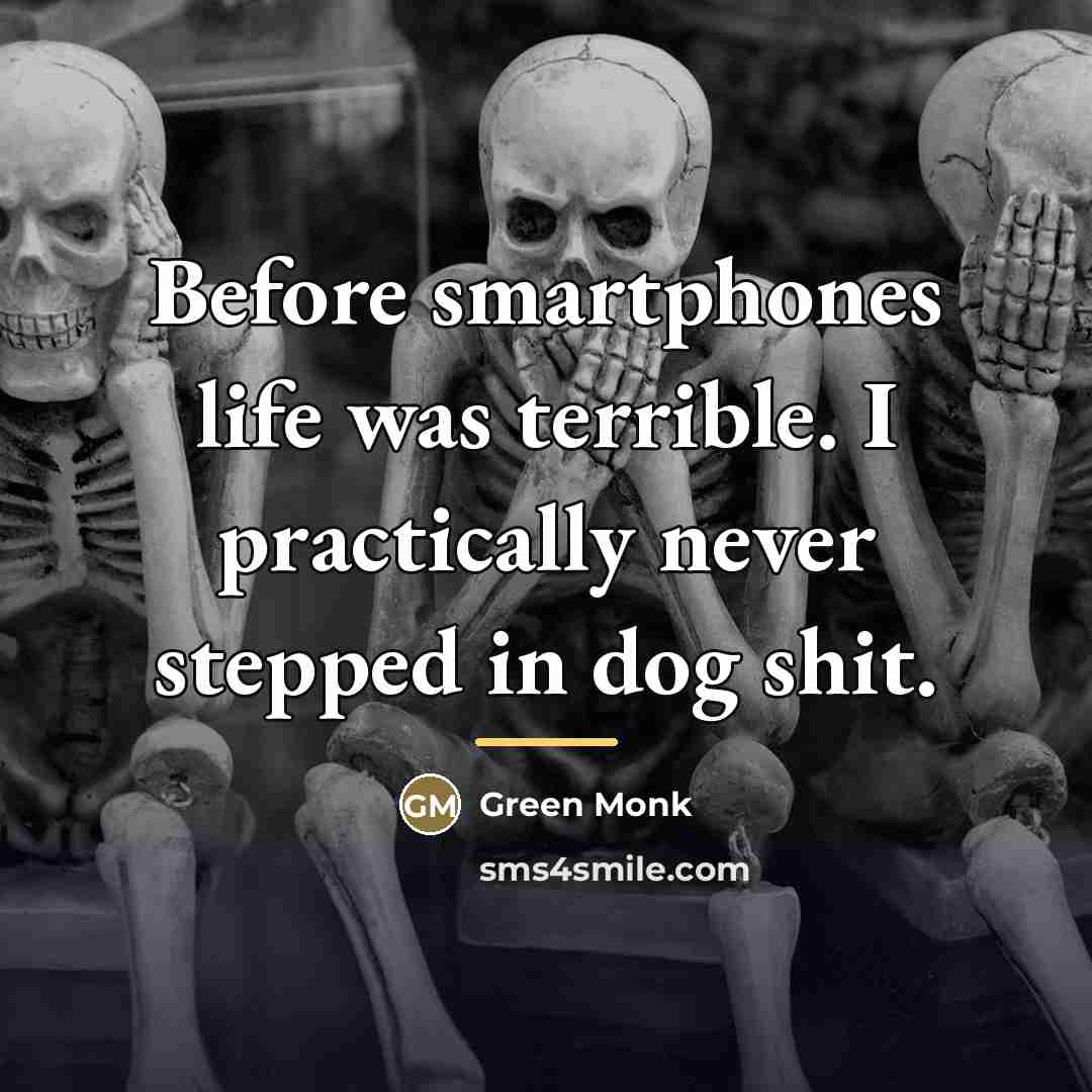 “Before smartphones life was terrible. I practically never stepped in…” quote by Green Monk
