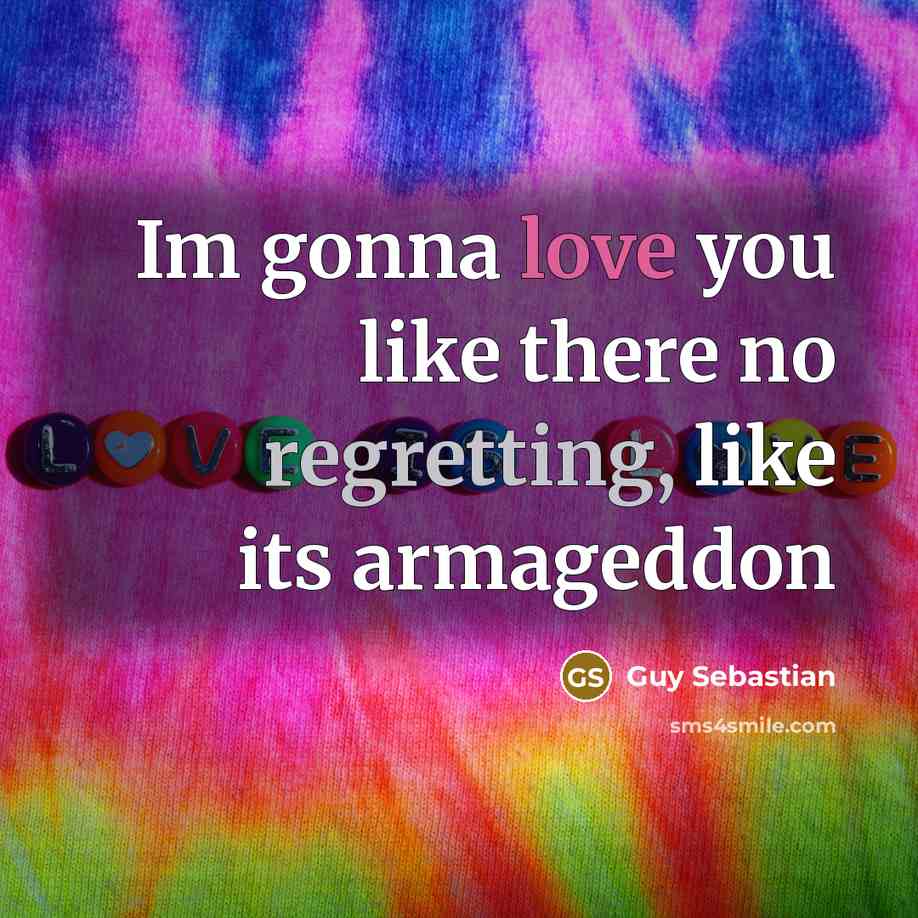 “Im gonna love you like there no regretting, like its armageddon” quote by Guy Sebastian