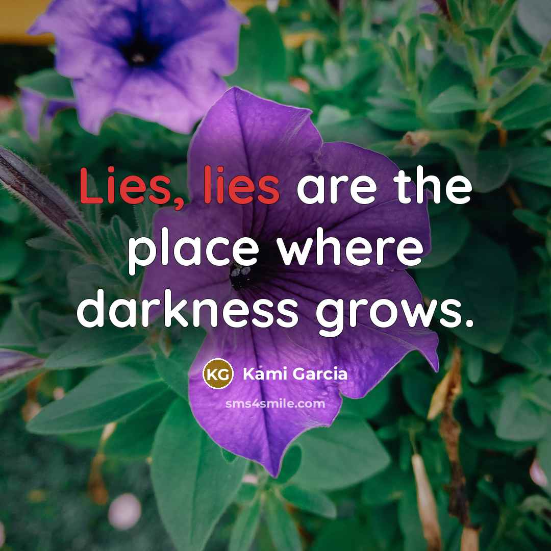 “Lies, lies are the place where darkness grows.…” quote by Kami Garcia