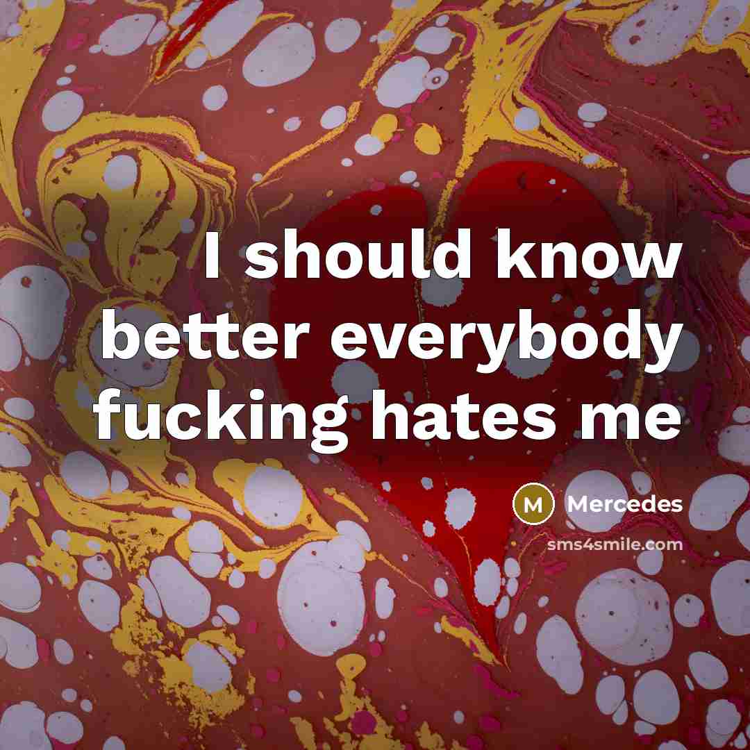 “I should know better everybody fucking hates me…” quote by Mercedes
