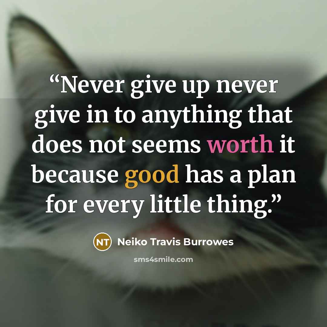 “Never give up never give in to anything that does not seems worth it because good has a plan for every little thing.” quote by Neiko Travis Burrowes
