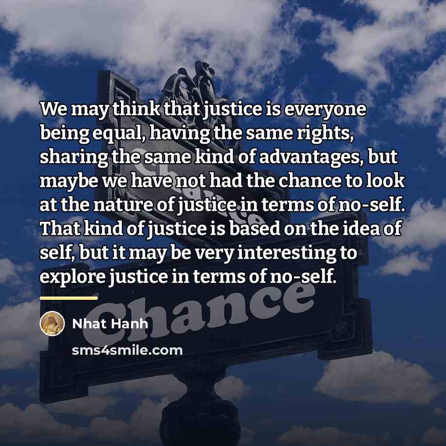 “We may think that justice is everyone being equal, having…” quote by Nhat Hanh