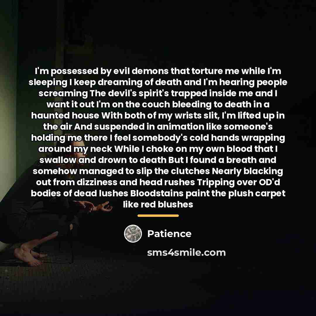“I'm possessed by evil demons that torture me while I'm…” quote by Patience
