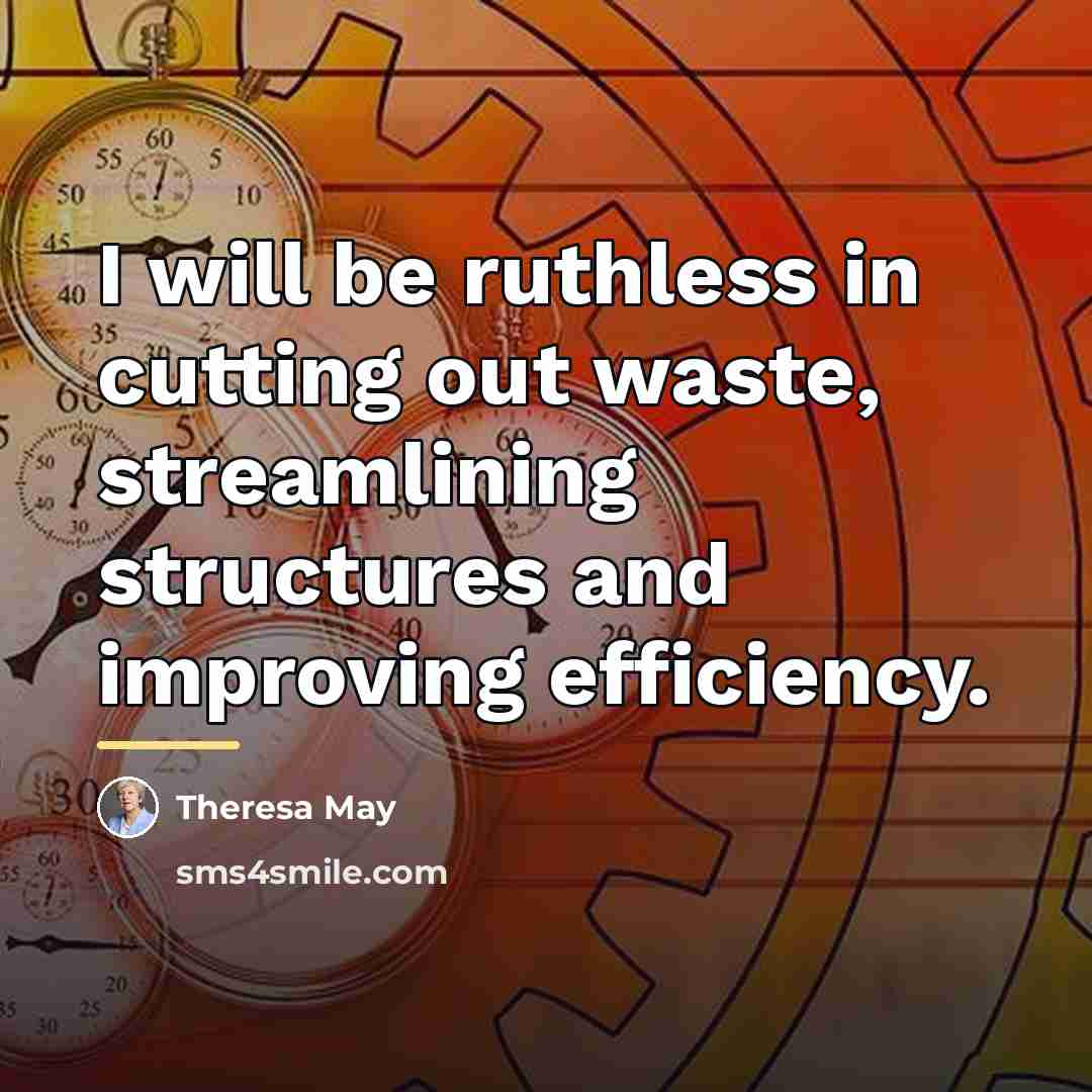 “I will be ruthless in cutting out waste, streamlining structures…” quote by Theresa May