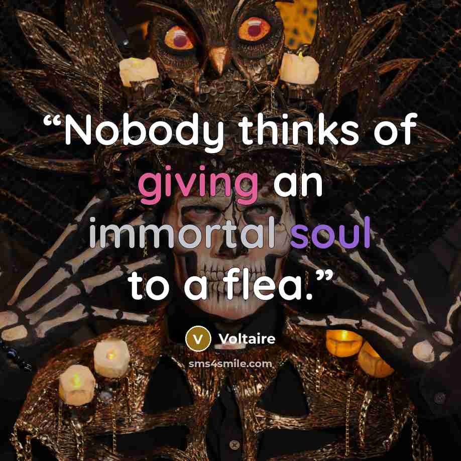 “Nobody thinks of giving an immortal soul to a flea.” quote by Voltaire