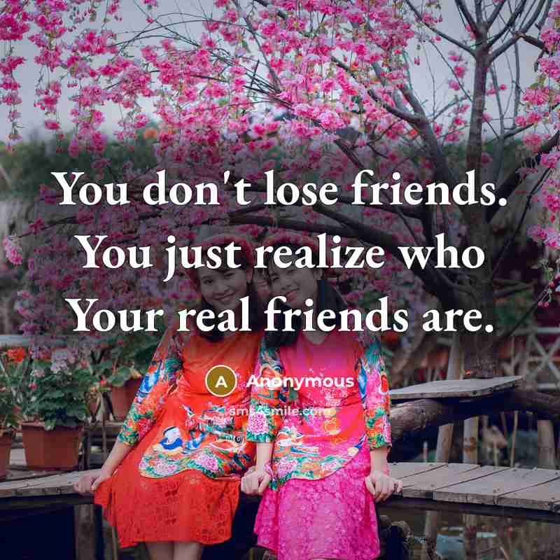 “You don't lose friends. You just realize who Your real…” quote by Anonymous