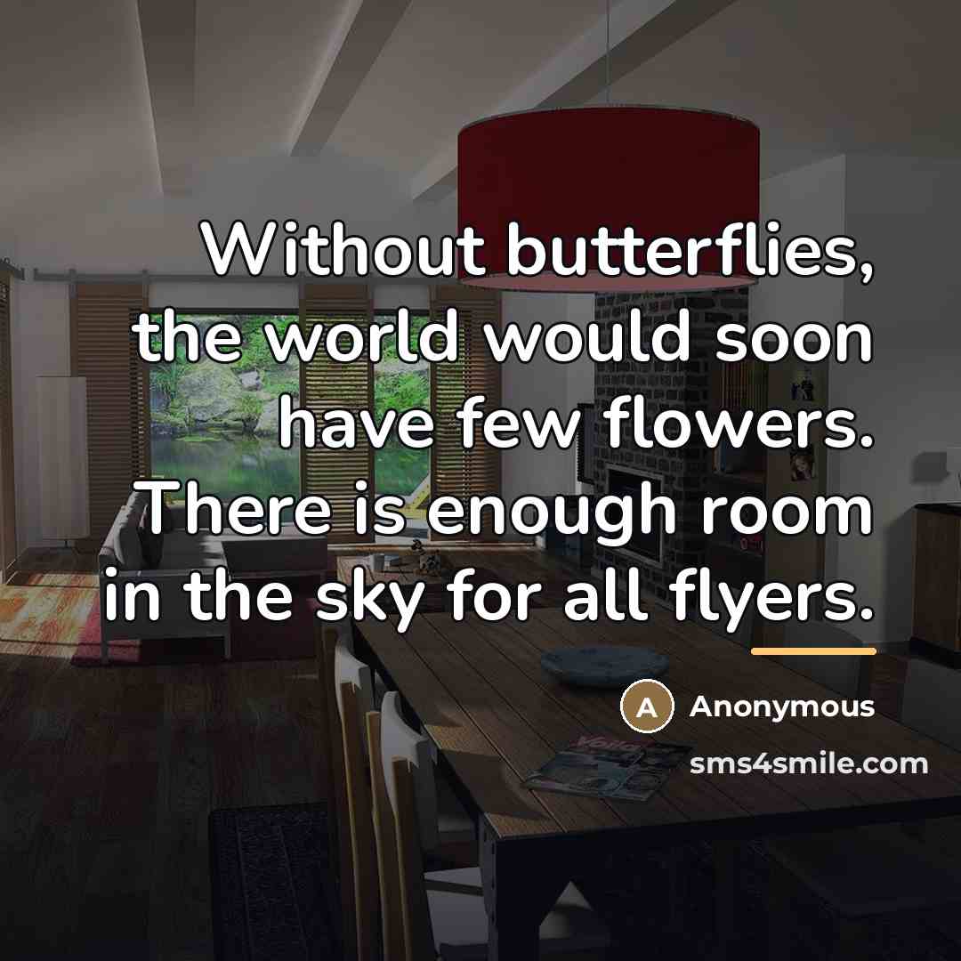 “Without butterflies, the world would soon have few flowers. There…” quote by Anonymous