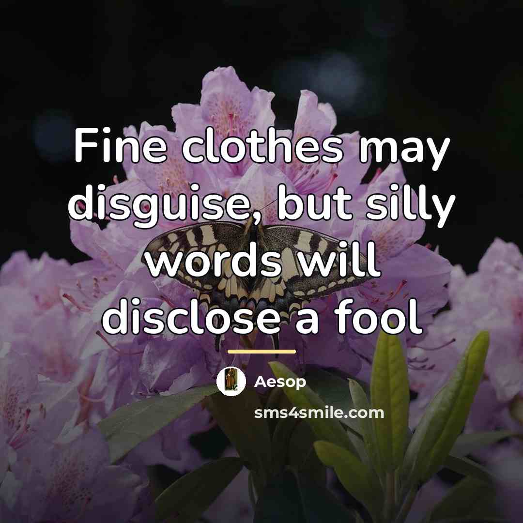 “Fine clothes may disguise, but silly words will disclose a…” quote by Aesop
