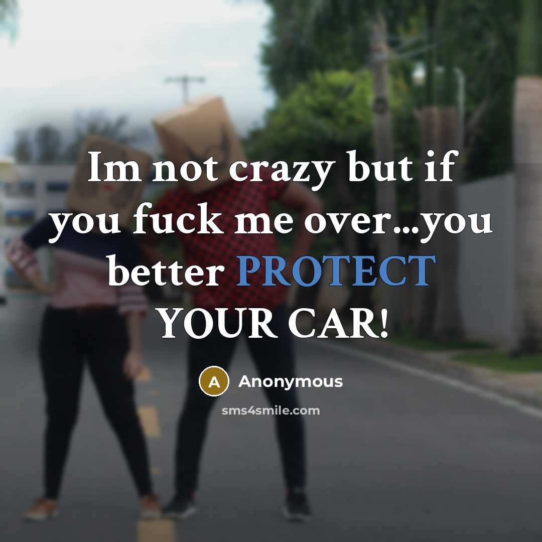 “Im not crazy but if you fuck me over...you better PROTECT YOUR CAR!” quote by Anonymous