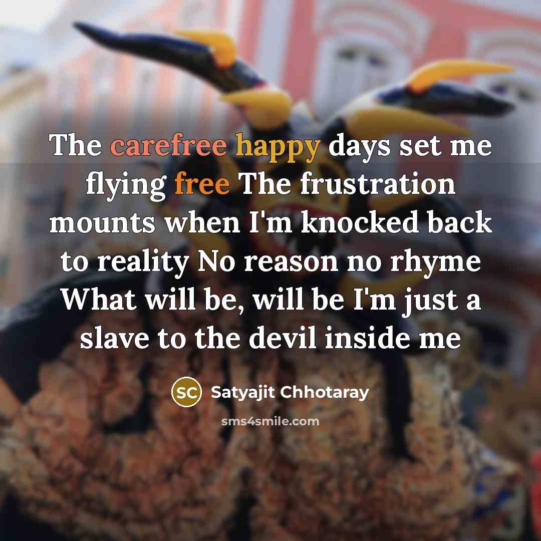 “The carefree happy days set me flying free The frustration…” quote by Satyajit Chhotaray