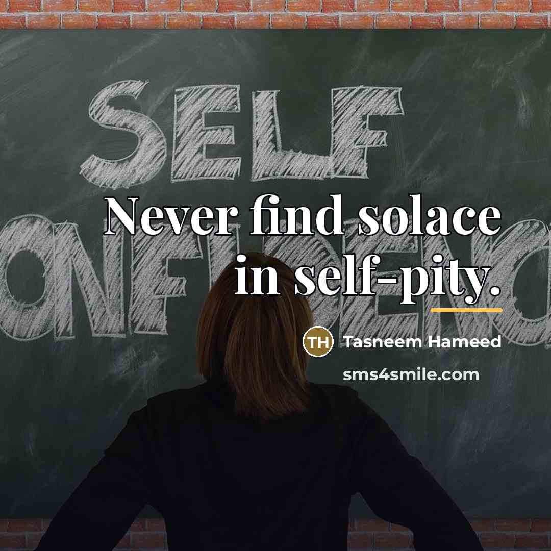 “Never find solace in self-pity.…” quote by Tasneem Hameed