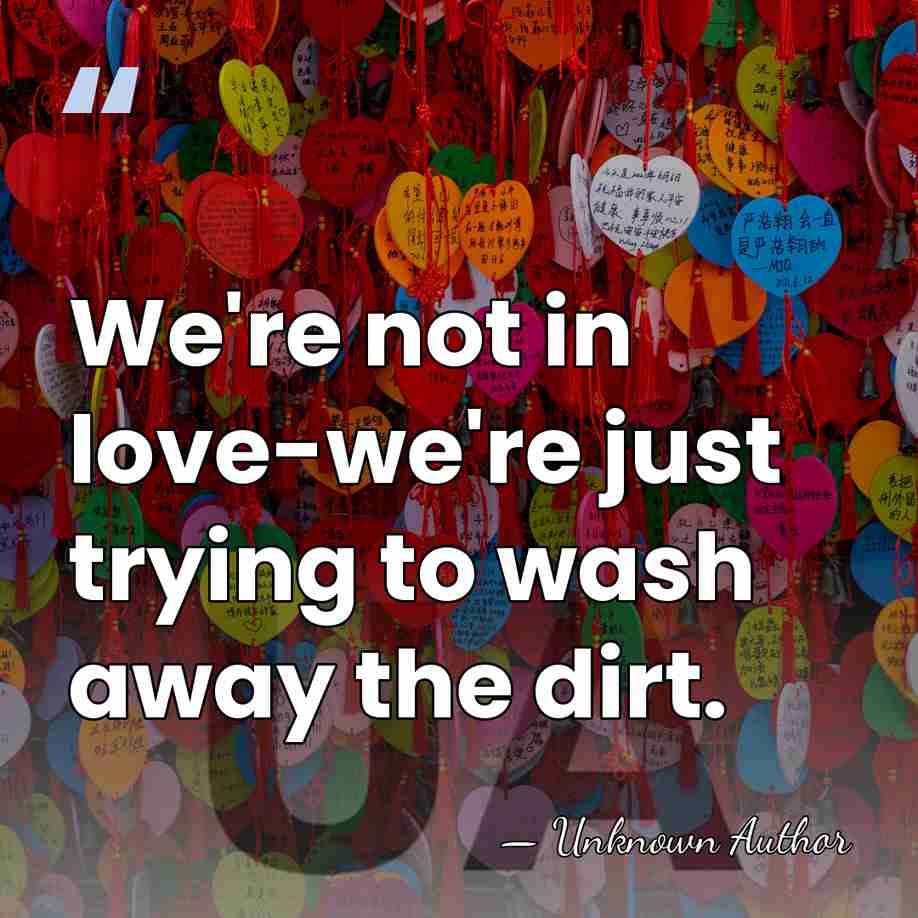 We're not in love-we're just trying to wash away the dirt. - Unknown Author