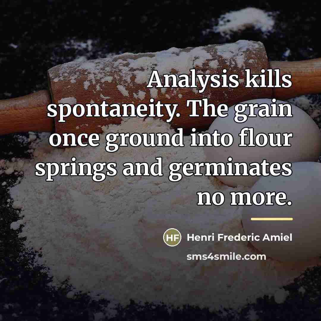 “Analysis kills spontaneity. The grain once ground into flour springs…” quote by Henri Frederic Amiel